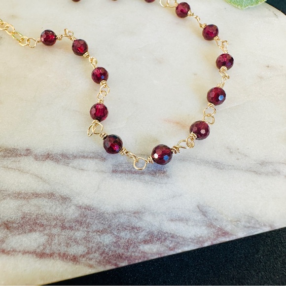 Garnet Bracelet 14k Gold Filled Beaded Rosary chain - Picture 6 of 9